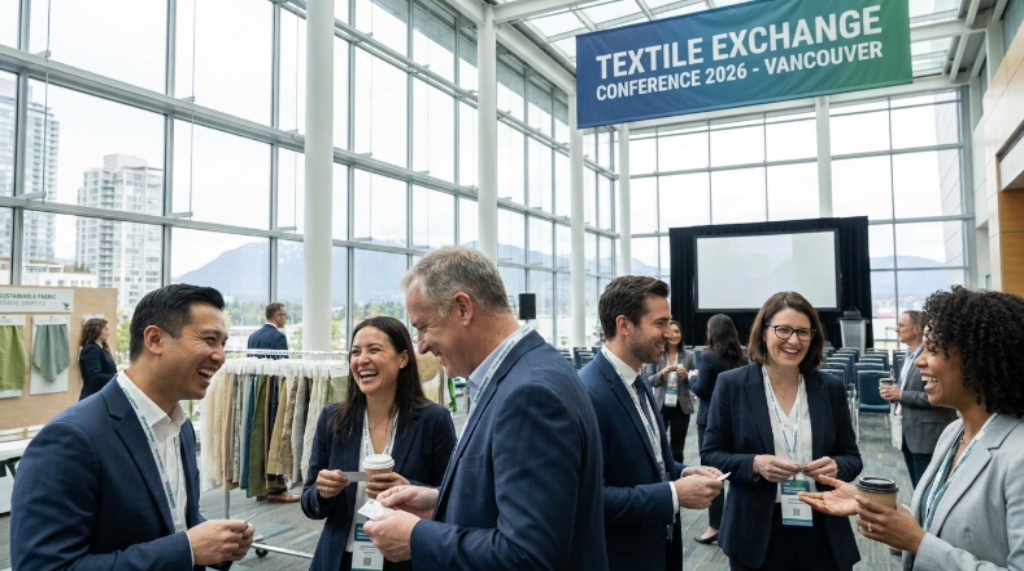 Industry leaders networking at the Textile Exchange Conference 2026 in Vancouver Convention Center