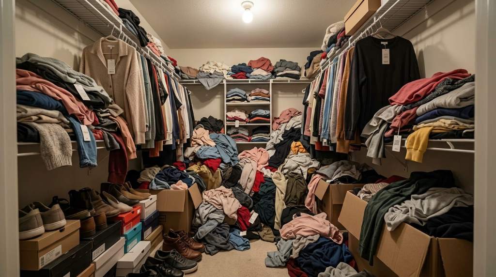 Minimal wardrobe organized inside a modern home
