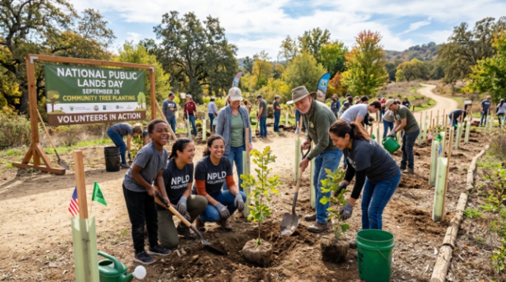 Group of community members planting native trees during NPLD September 26 event