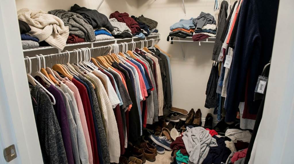 Organized closet with sustainable clothing collection
