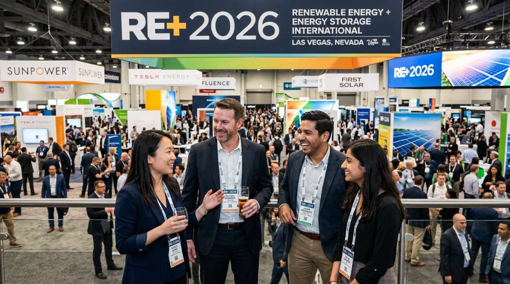 Professionals networking at RE+ 2026 clean energy event in Las Vegas Nevada
